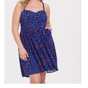 TORRID Blue Leopard Challis Hi-Lo Skater Dress